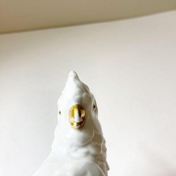 Vintage German Porcelain Cockatoo Thuringia White Ceramic Painted Gold - Picture 15 of 16